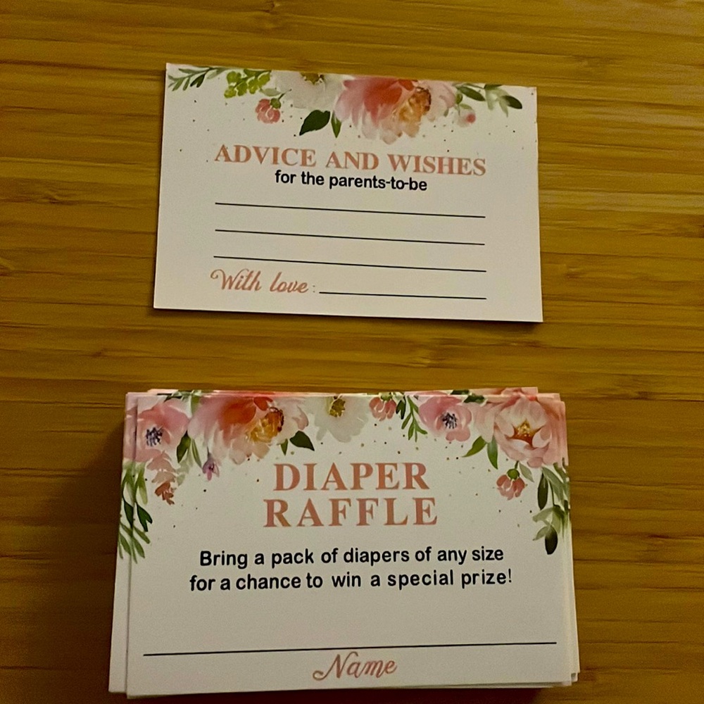 Diaper raffle / Advice and wishes for the parents to be. 42 cards.